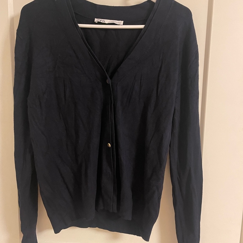 Zara Women's Navy Blue Cartigan